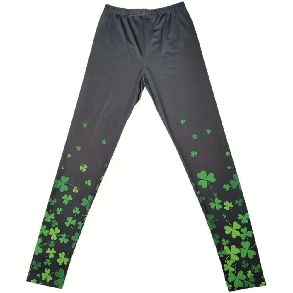 St Patrick's Day Clover Shamrock Print Stretch Leggings Sz 12 - Picture 3 of 5